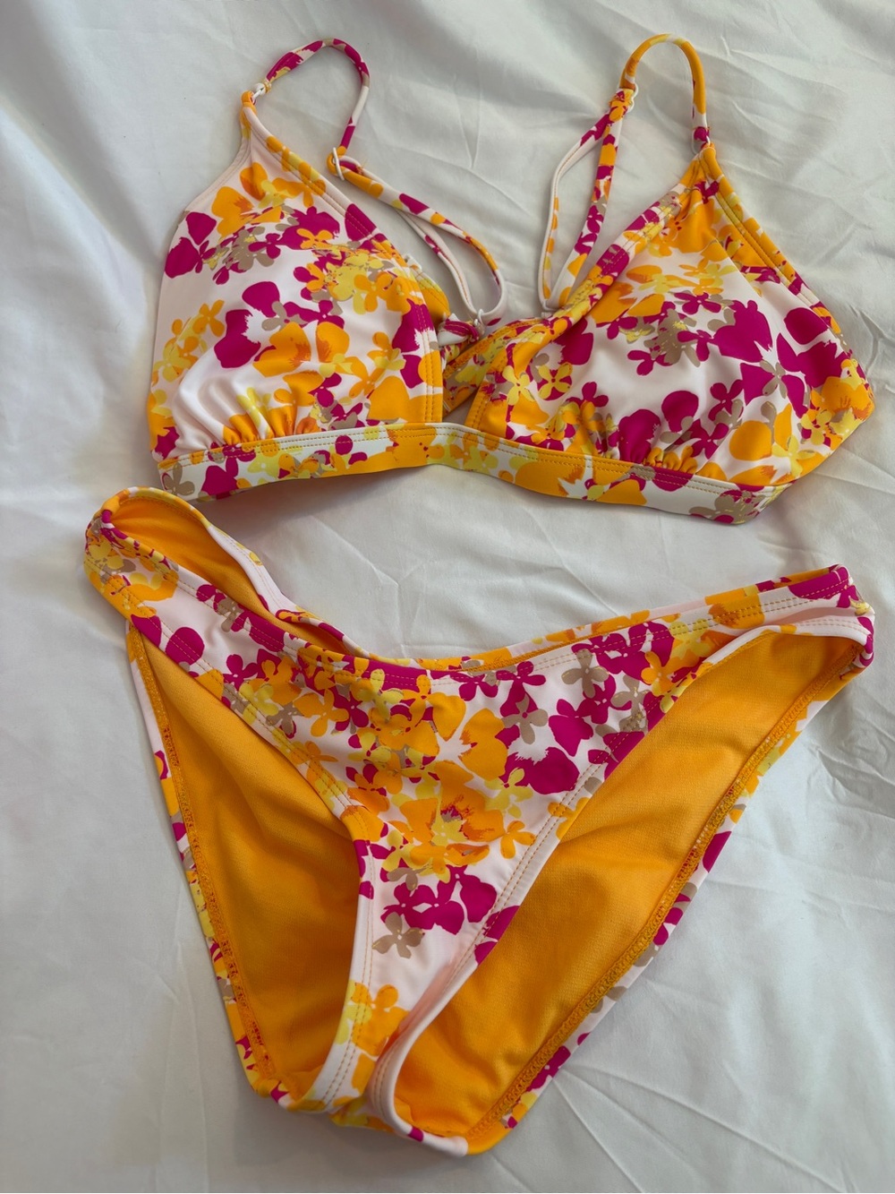Floral Two-Piece Bikini Set in Yellow & Magenta